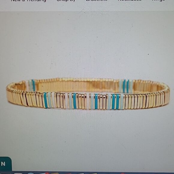 Puravida Metal And Enamel Gold Stretch Bracelet - NWT - Picture 1 of 6